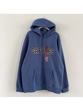 NWT GAP 1969 Applique Fleece Logo Blue Hoodie Pullover Mens Sweatshirt